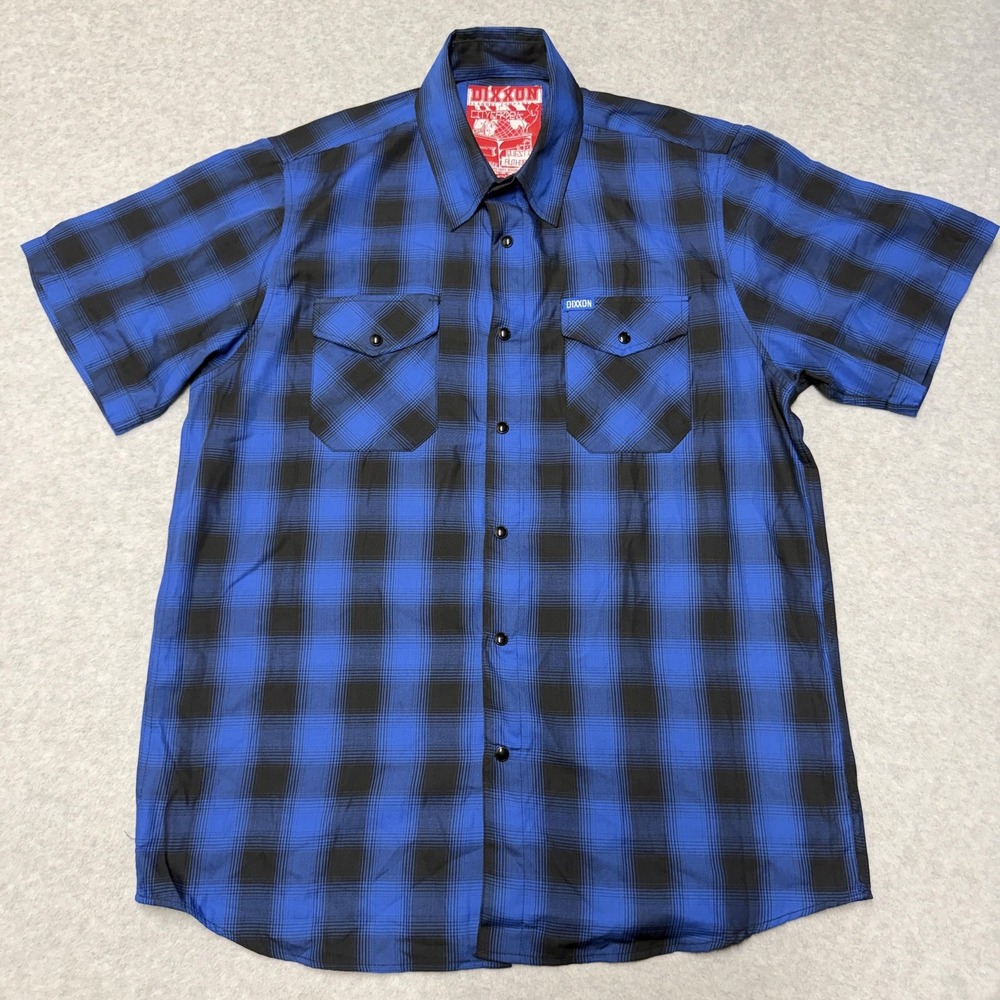 Dixxon Flannel Company Shirt Mens XL Blue Plaid City Gardens Short Sleeve Work